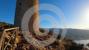 Sunrise over Mediterranean sea. Historic Torre Vigia De Cerro Gordo