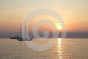 Sunrise over the Mediterranian sea in Antibes, France