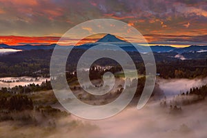 Sunrise over Mount Hood and Sandy River Valley photo