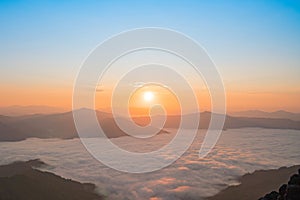 Sunrise over mountain and fog beautiful landscape at morning