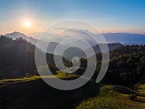 Sunrise over mountain range, Hadubi viewpoint, Chiang Mai, Thailand