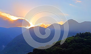 Sunrise over mountain in Unzen, Kyushu, Japan