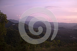 Sunrise over the mountains. Sunset sky on the mountains. Nature landscape background. Natural backgrounds. Bali, Indonesia.