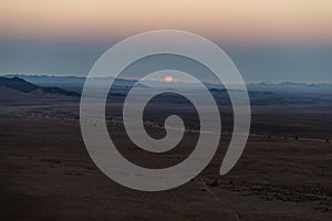 Sunrise over The Namib desert, roadtrip in the wonderful Namib Naukluft National Park, travel destination in Namibia, Africa. Morn