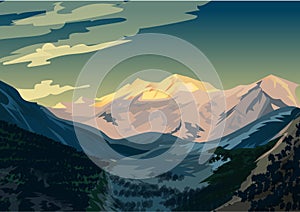 Sunrise over Nanga Parbat, Mountain landscape Vector illustration