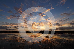 Sunrise over Nine Mile Pond in Everglades National Park, Florida.