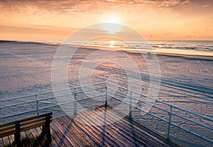 Sunrise over the ocean aerial view