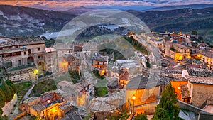 Sunrise over old famous medieval village Stilo in Calabria