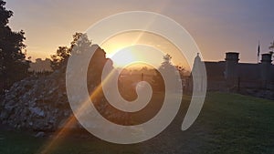 Sunrise over Oswestry castle ruins