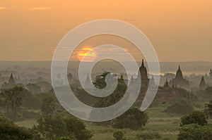 Sunrise over pagodas in Bagan, Myanmar