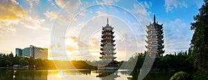 Sunrise over the pagodas in Guilin, China