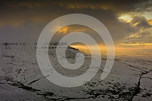 A Sunrise over Penyghent, Pen-y-ghent or Penyghent in the Yorkshire Dales, England