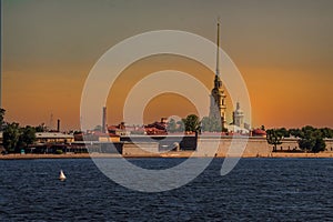 Sunrise over the Peter and Paul Fortress in St. Petersburg