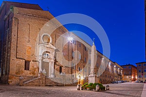 Sunrise over piazza Rinascimento in Italian town Urbino