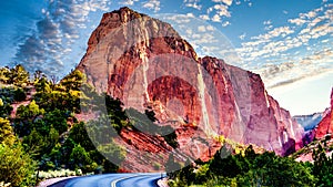 Sunrise over the Red Rocks of Buck Pasture Mountain at Lee Pass in the Kolob Canyon, the north western area of Zion National Park,