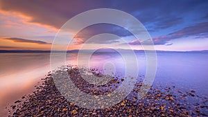 Sunrise over river mouth on Lesbos island