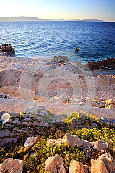 Sunrise over the rocky beach, Istria, Croatia