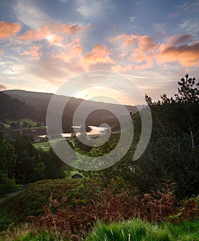 Sunrise over Rydal Water in Lake District