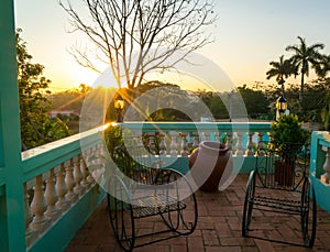 Sunrise over scenic tropical patio