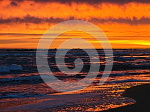 Sunrise over the sea on an empty beach in Montesilvano, Abruzzo