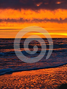 Sunrise over the sea on an empty beach in Montesilvano, Abruzzo