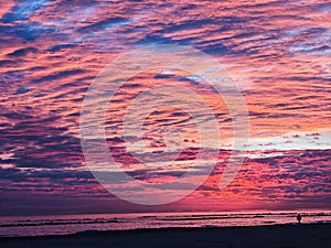 Sunrise over the sea on an empty beach in Montesilvano, Abruzzo