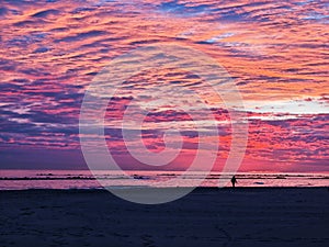 Sunrise over the sea on an empty beach in Montesilvano, Abruzzo