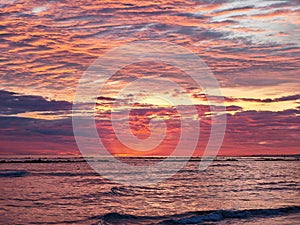 Sunrise over the sea on an empty beach in Montesilvano, Abruzzo