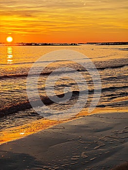 Sunrise over the sea on an empty beach in Montesilvano, Abruzzo