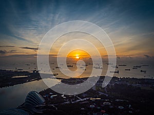 Sunrise over Shipping Lanes in Singapore