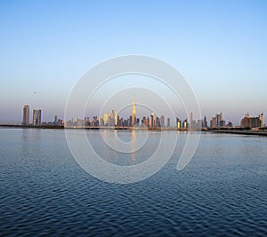 Sunrise over a skyline of a beautiful city of Dubai. Shot made in Jadaf area of the city. UAE