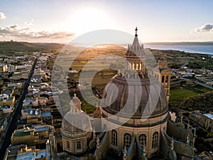 Sunrise over St. John Baptist Church. Gozo, Malta