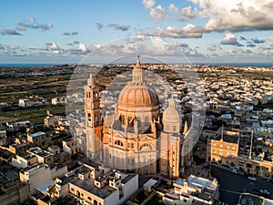 Sunrise over St. John Baptist Church. Gozo, Malta