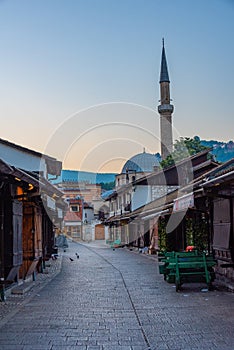 Sunrise over a Street in the old town of Sarajevo, Bosnia and He
