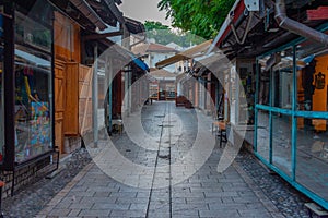 Sunrise over a Street in the old town of Sarajevo, Bosnia and He