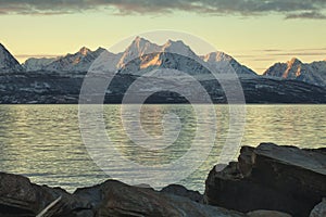 Sunrise over Ullsfjord and the Lyngen Alps