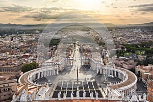 Sunrise over the Vatican with sunbeams