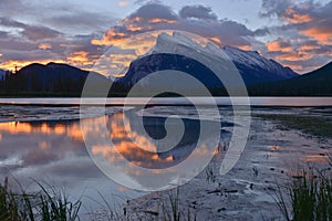 Sunrise over Vermilion Lake and Mount Rundle