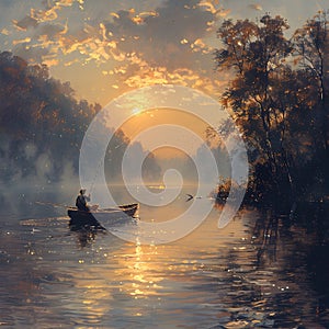 Sunrise over water: The perfect backdrop for fishing friends.