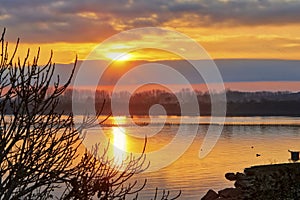 Sunrise over the wetland of Kerkini Lake in northern Greece