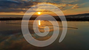 Sunrise over the wetland of Kerkini Lake in northern Greece