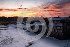 Sunrise over Whitby Ontario canada on winter farmland