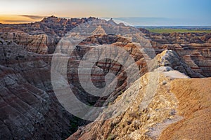 A sunrise over White River Valley Overlook at Badlands National Park, South Dakota