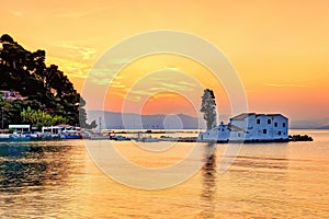 Sunrise in Panagia Vlacherna island at Corfu, Greece