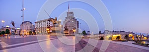 Sunrise Panorama of Macedonia Square and Stone Bridge, Skopje