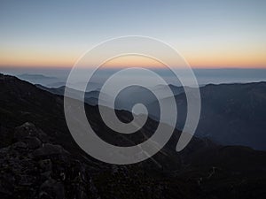 Sunrise panorama of Marcahuasi andes plateau rock formation mountain hill valley nature landscape Lima Peru