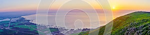 Sunrise panorama of the Sea of Galilee, from Mount Arbel