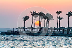 Sunrise on a peninsula of Hurghada on the Red Sea