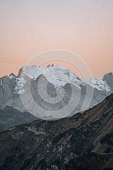 Sunrise photo of mountain Nuvolau Averau, Passo Giau in Dolomites, Italy