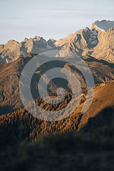 Sunrise photo of mountain Nuvolau Averau, Passo Giau in Dolomites, Italy